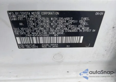 2010 Toyota Rav4 z USA, uszkodzony, nr VIN JTMZF4DV5A5016962